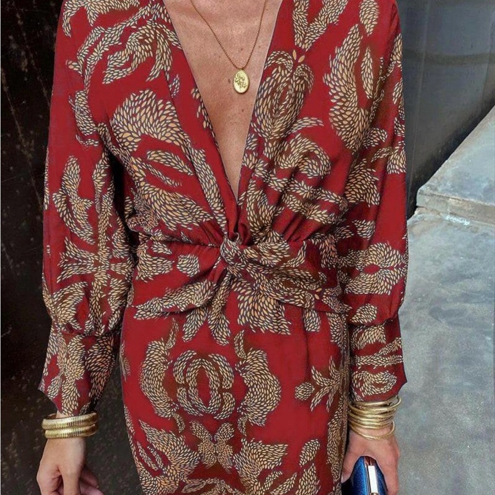 Elegant Red Patterned Dress